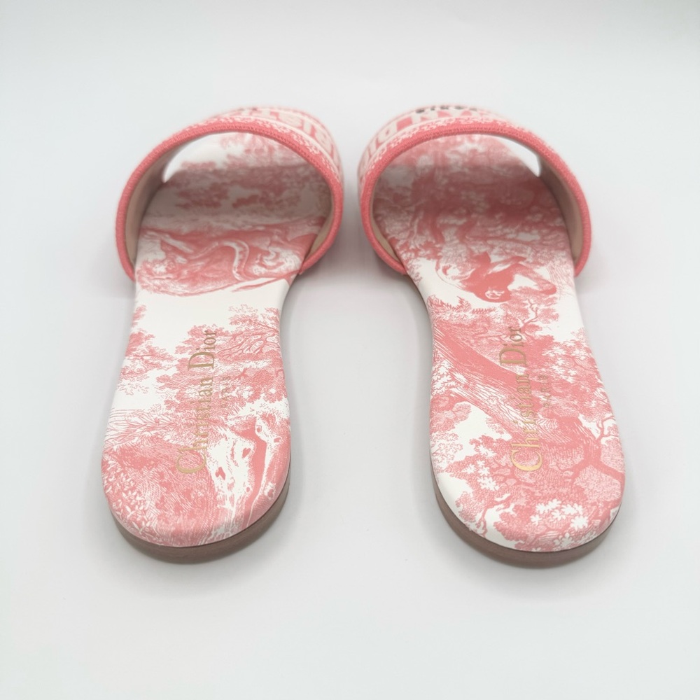 NEW Dior Pink White Dway Toile Embroidered Canvas Flat Slide Sandals Shoes - Picture 3 of 9
